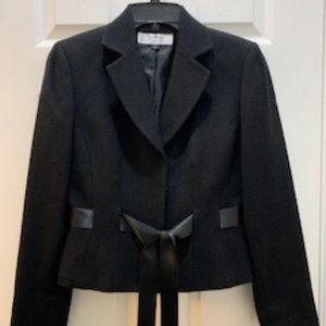 Black TAHARI Suit with Ribbon Belt and Kick Pleats Size 4